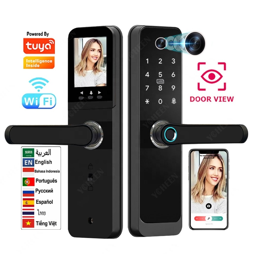 Tuya Remote Unlock Fingerprint Wifi Lock With Camera Key Card Password Smart Digital Lock Nfc Rfid App Intelligent Door Lock