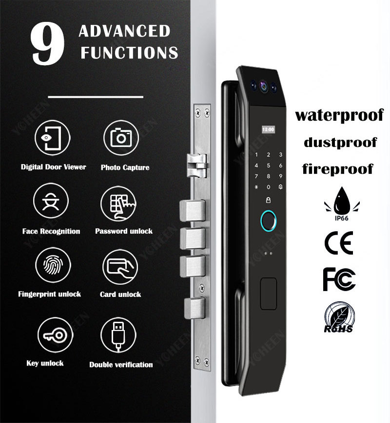 Face Recognition Tuya Wifi Smart Lock With Camera Video Intercom App Unlock Waterproof Fingerprint Combination Key Card Nfc Lock