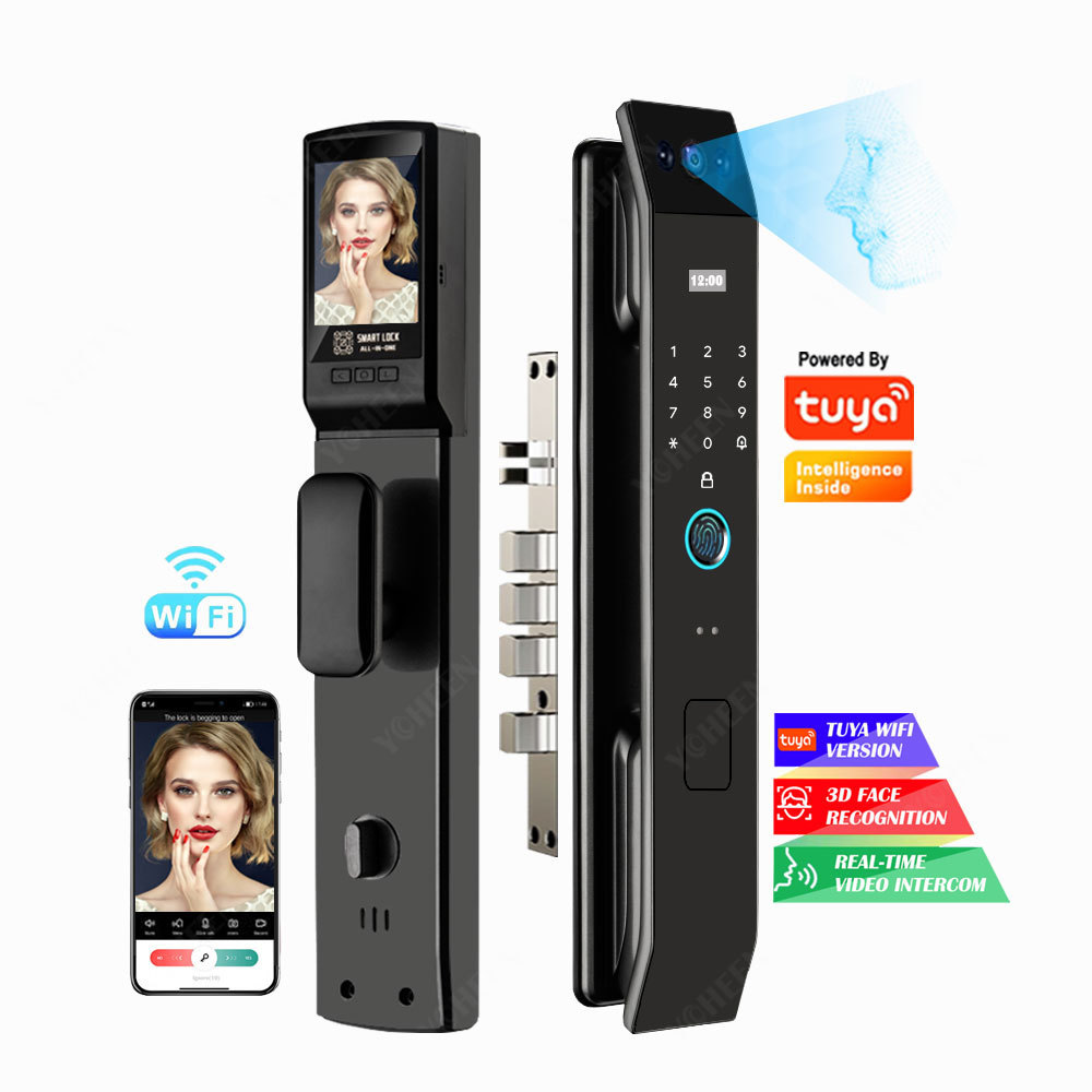 Face Recognition Tuya Wifi Smart Lock With Camera Video Intercom App Unlock Waterproof Fingerprint Combination Key Card Nfc Lock