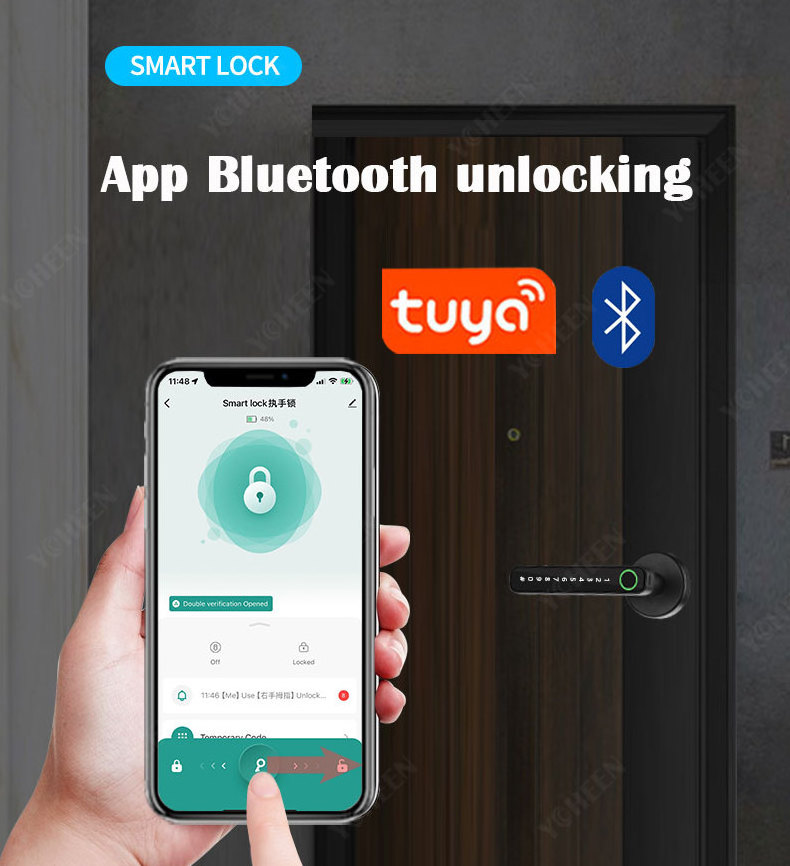 Tuya Ble App Smart Digital Door Lock Security Biometric Fingerprint Combination Smart Look Door Key Card Electronic Door Lock