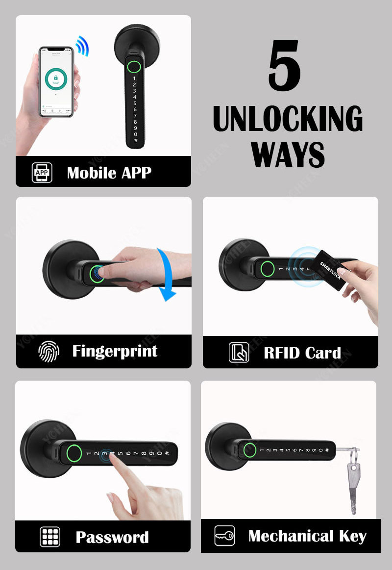 Tuya Ble App Smart Digital Door Lock Security Biometric Fingerprint Combination Smart Look Door Key Card Electronic Door Lock