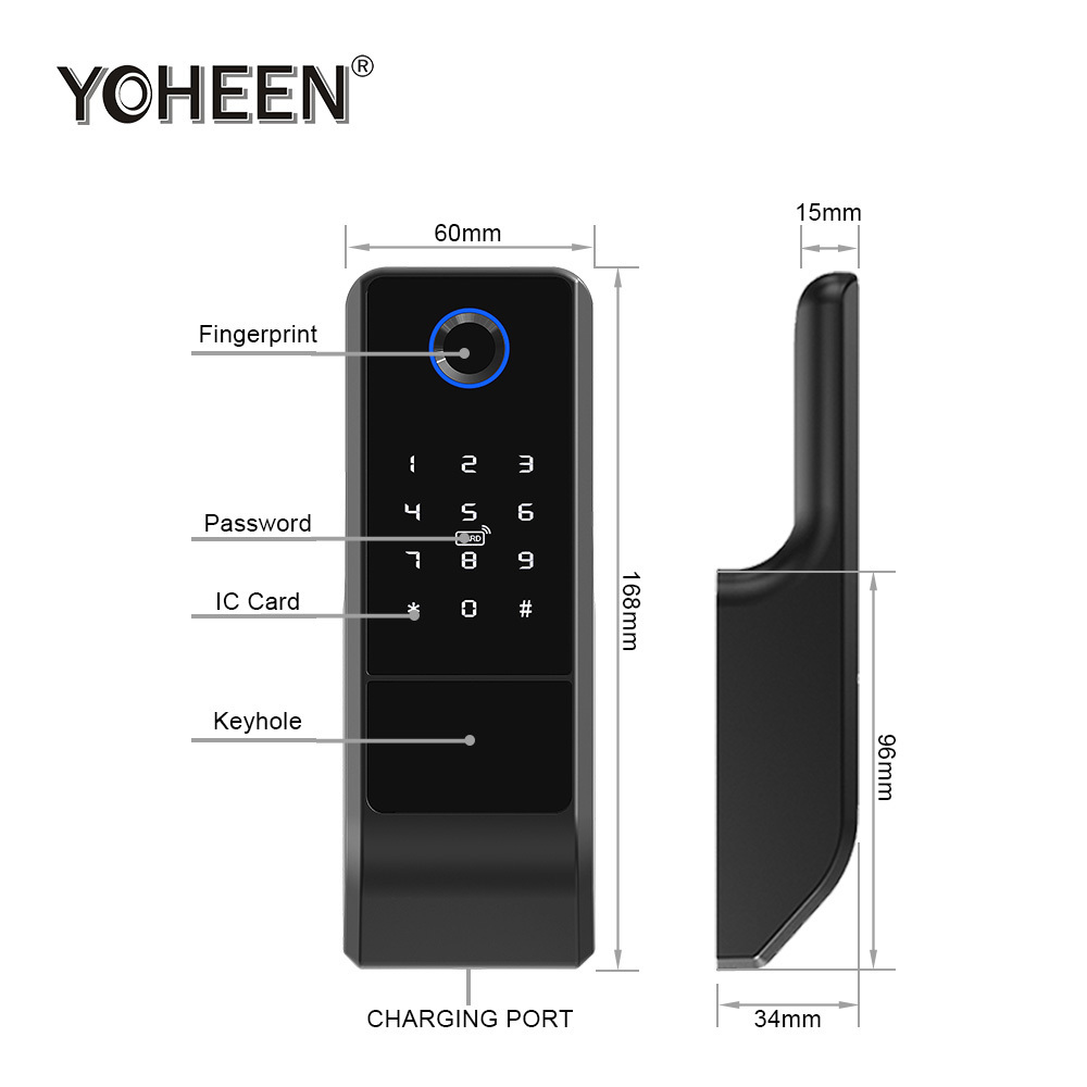 Waterproof Tuya Smart Life Wifi App Electric Smart Fingerprint Rim Door Lock For Outdoor Gate Front Door.