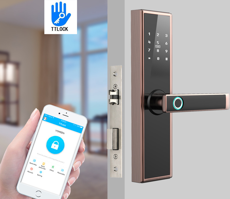 TTlock BLE WiFi  Door Lock Electronic Digital Biometric Fingerprint Door Dandle Smart Lock for Bedroom