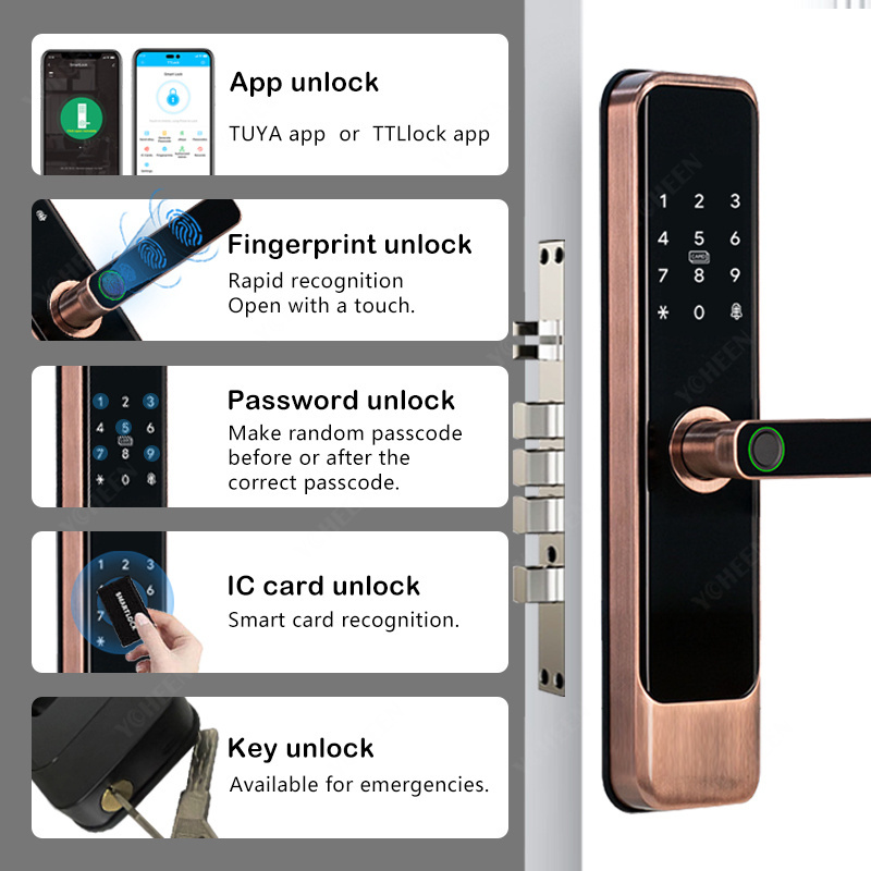 Tuya Wifi Fingerprint Key Card Smart Digital Lock Nfc Rfid Password App Unlock Electronic Digital Wifi Lock For 6068 Mortise