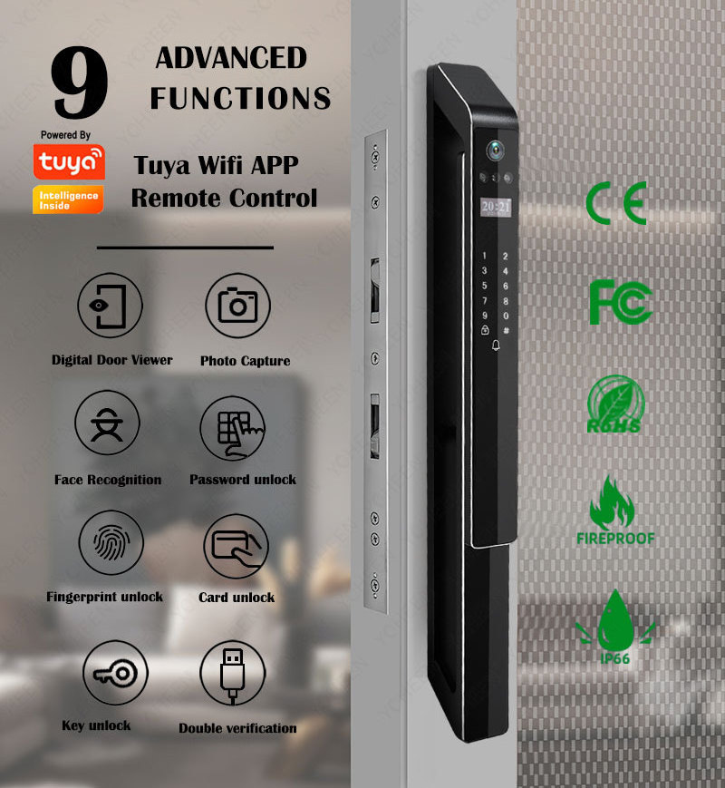 Tuya Wifi 3D Face Recognition Camera Aluminium Smart Door Lock Waterproof Hidden Fingerprint Digital Lock Wifi App Remote Lock