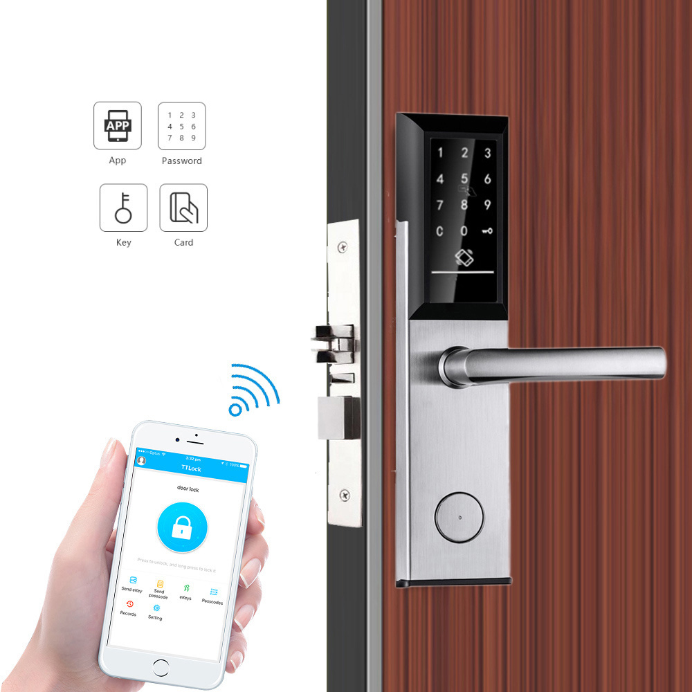 High security rfid card hotel door lock, Electronic digital key card smart hotel lock system with TThotel wifi App software