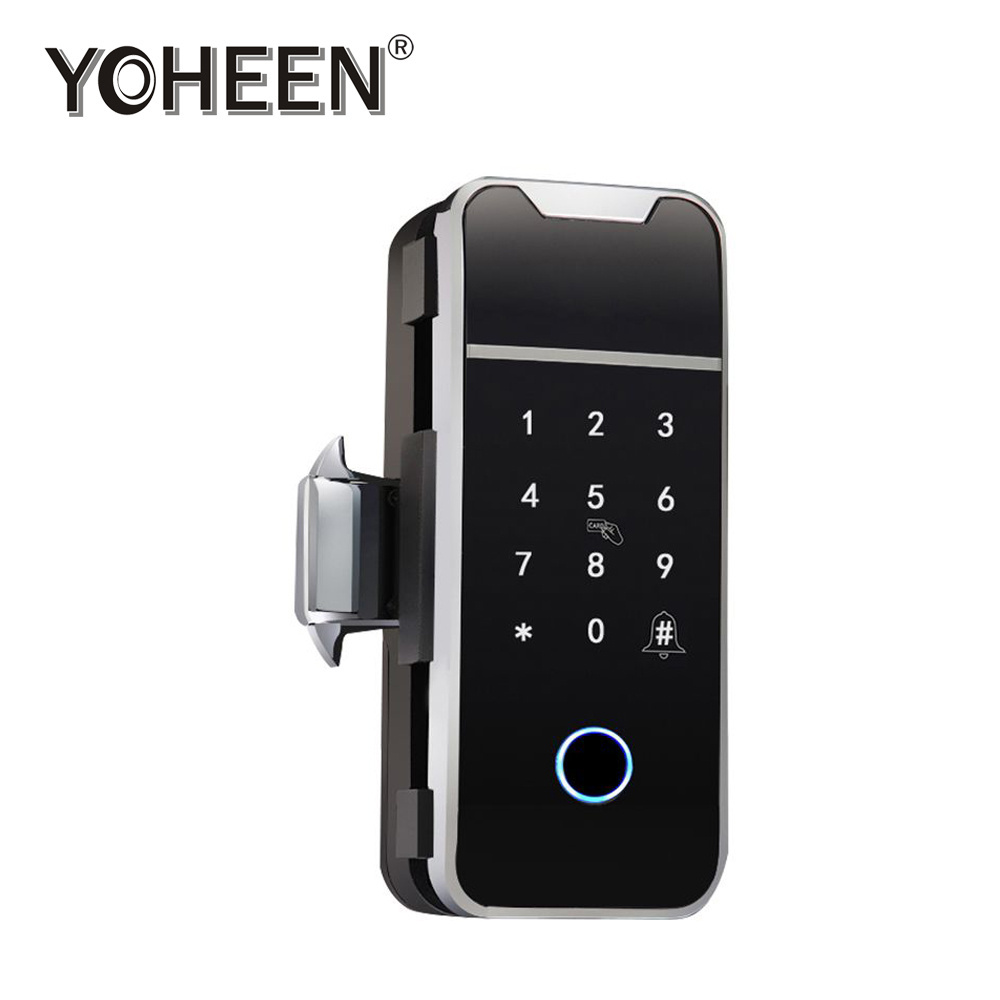 WiFi BLE TTLock APP Fingerprint Glass sliding door lock for Office and Home