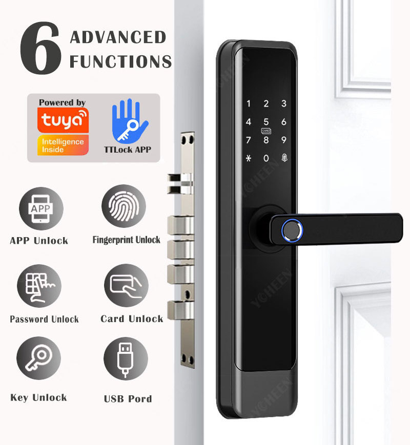 Tuya Wifi Fingerprint Key Card Smart Digital Lock Nfc Rfid Password App Unlock Electronic Digital Wifi Lock For 6068 Mortise