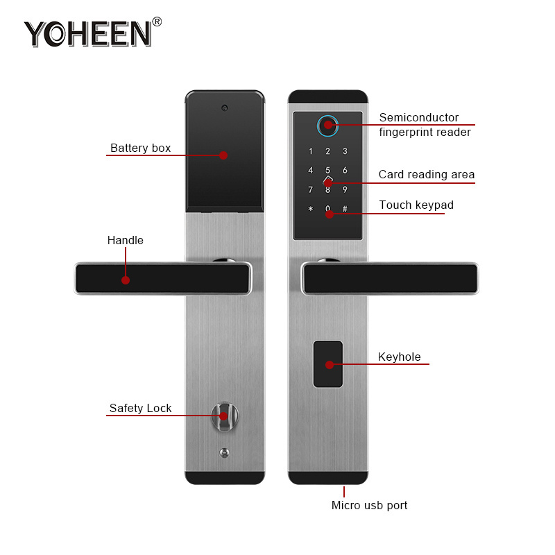 YOHEEN WiFi TTlock App Intelligent Digital Keyless Entry Door Lock Price, Electronics Biometric Fingerprint Smart Lock for Home