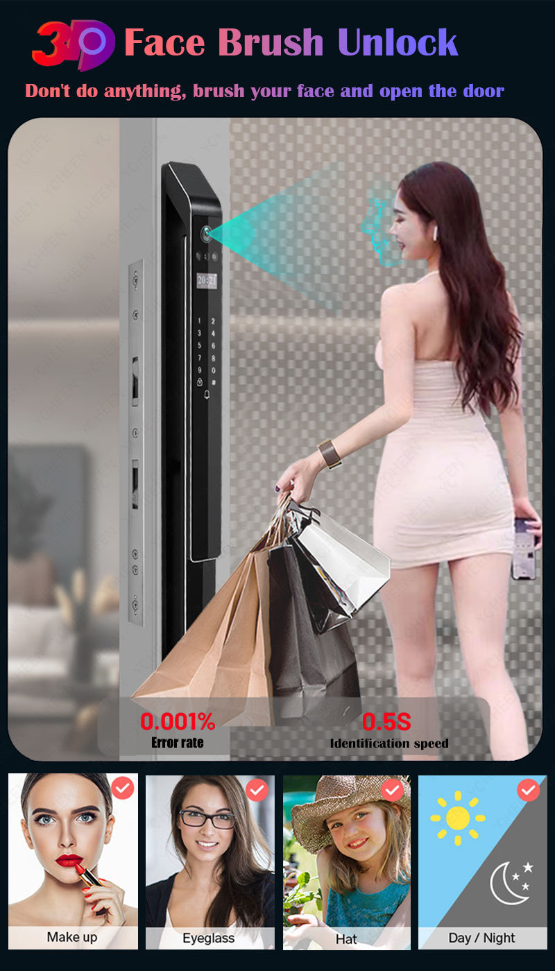 Tuya Face Recognition Door Lock Smart Fingerprint Password Key Wifi Door Lock Intelligent Fingerprint Lock Security Door