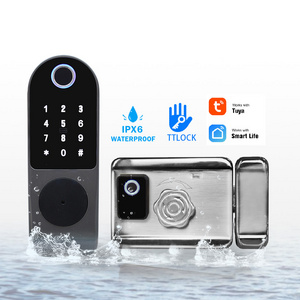 Waterproof Tuya TTlock WiFi APP Electric Rim Lock Double sided Fingerprint Smart Digital Rim Door Lock for Gate door