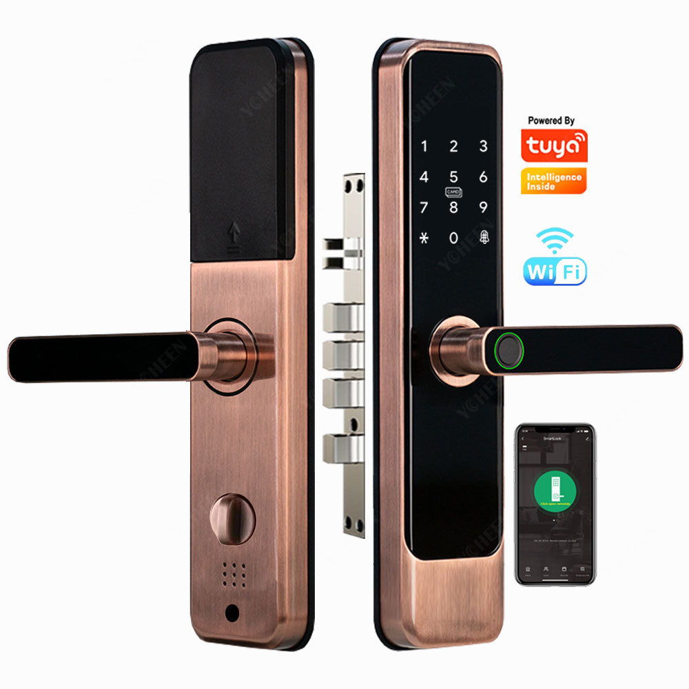 Tuya Wifi Fingerprint Key Card Smart Digital Lock Nfc Rfid Password App Unlock Electronic Digital Wifi Lock For 6068 Mortise