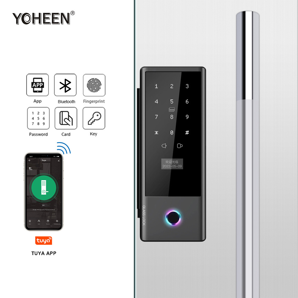 Yoheen WiFi TTlock Tuya APP Remote Controlled Smart Fingerprint Lock with IC Card Password KEY for Glass Door Push