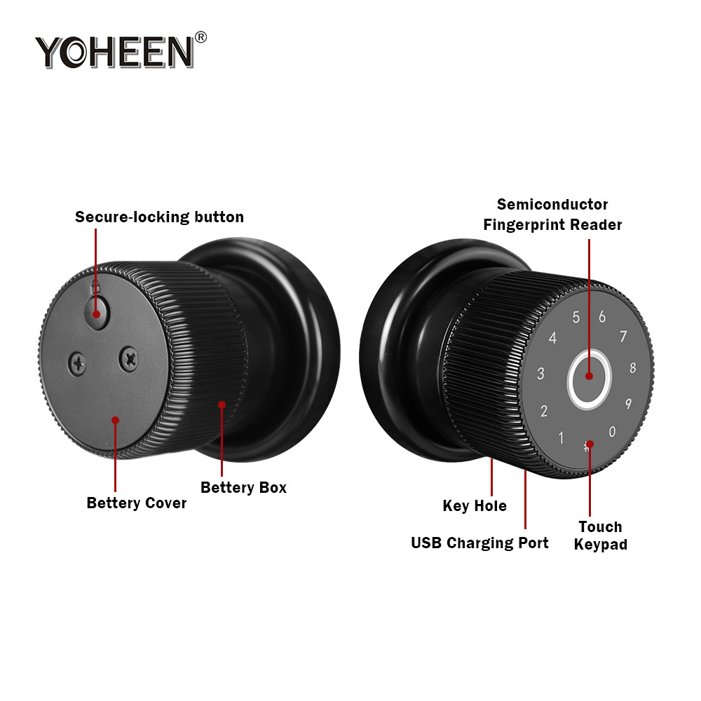 YOHEEN Zinc Knob TTlock App Ble WiFi Control Handle Door Lock Electronic Digital Card Biometric Fingerprint Smart Lock