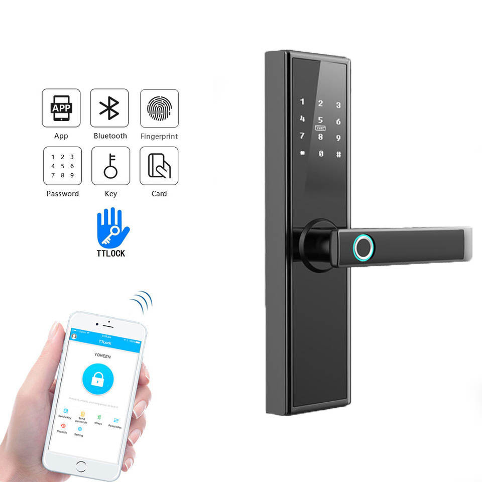 TTlock BLE WiFi  Door Lock Electronic Digital Biometric Fingerprint Door Dandle Smart Lock for Bedroom