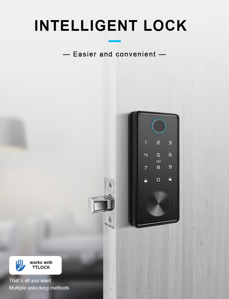 Home Security Deadbolt Lock Set BLE WIFI Ttlock APP Electronic Digital Fingerprint Keyless Smart Door Lock Aluminum Alloy T1