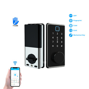 Ttlock Ble Wifi APP Control Keyless Auto Smart Fingerprint Deadbolt Door Lock Silver Wooden Door Cloud