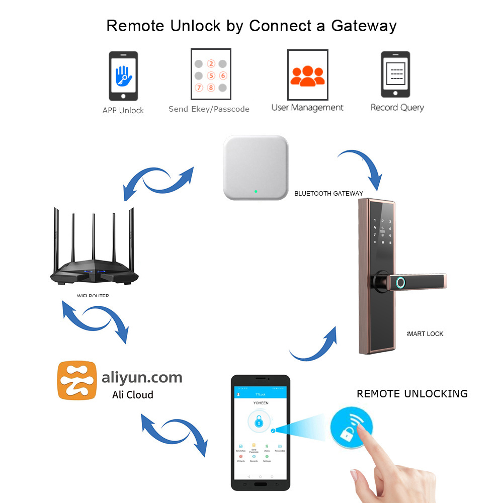 TTlock BLE WiFi  Door Lock Electronic Digital Biometric Fingerprint Door Dandle Smart Lock for Bedroom