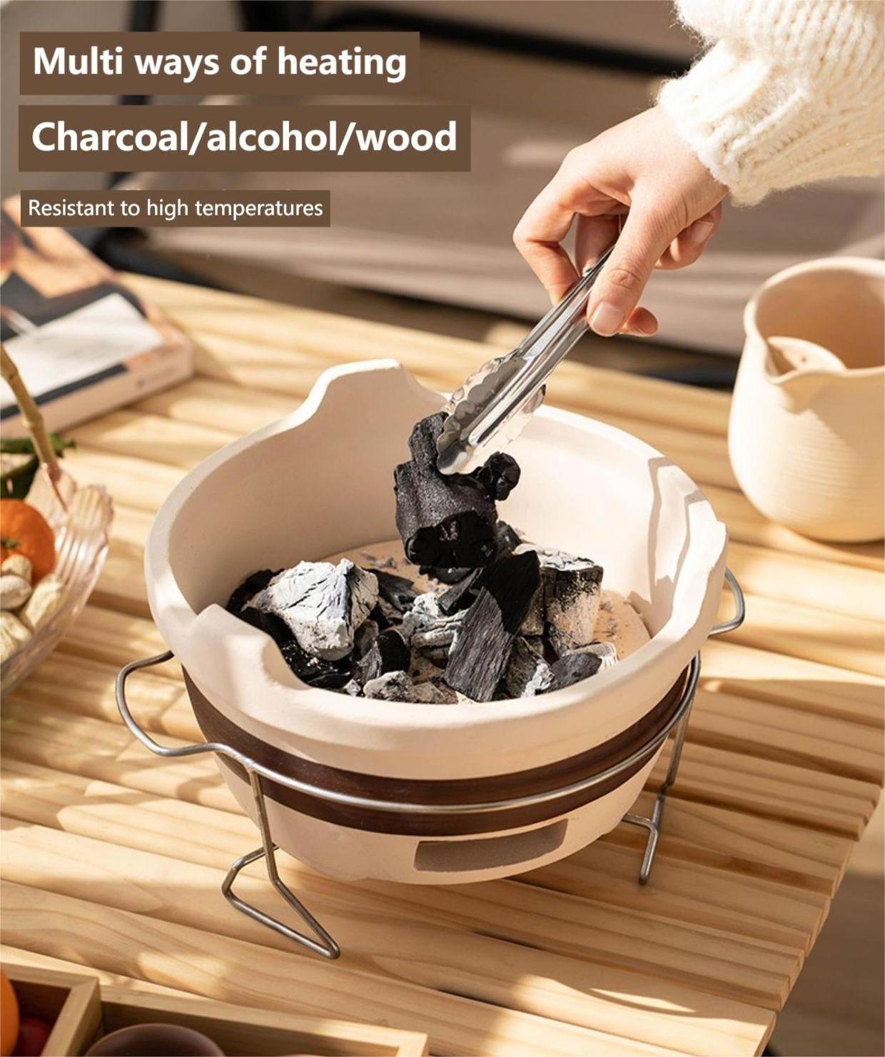 Wholesale outdoor wood burning fire pit charcoal grill fire bowl camping clay fire pit with grill net