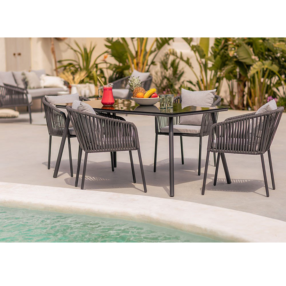 YOHO OEM Garden Patio Outdoor Dining Sets 4-6 People Modern Outdoor Restaurant Furniture Rope Dining Chairs Outdoor Dining Table