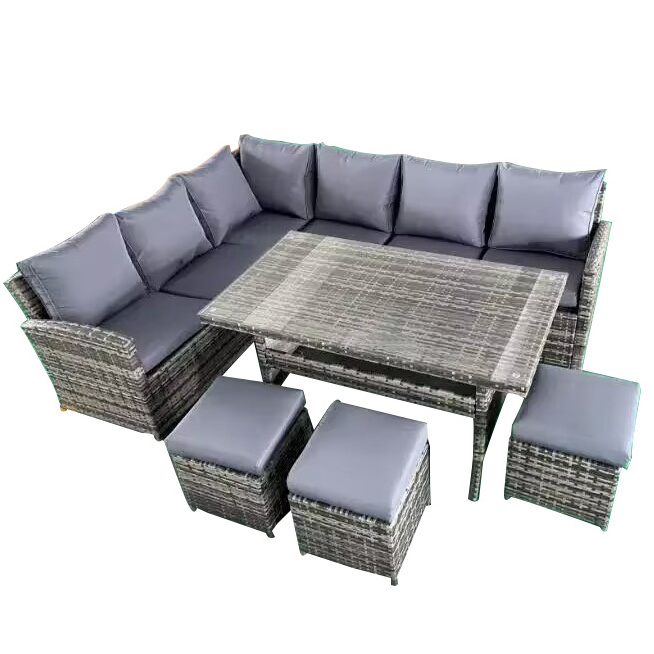 6pcs modern sofa set outdoor garden patio poly rattan wicker furniture sofa with 10cm seat cushion and tea table