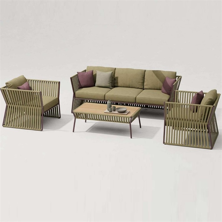 High end new garden patio conversation outdoor aluminum sofa set black metal rope patio 4-piece sofa furniture sofa set