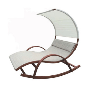 YOHO 2 Person Swimming Pool Rolling Chair shield from the sun Sun Wooden Lounger Garden Pool Sun Bed