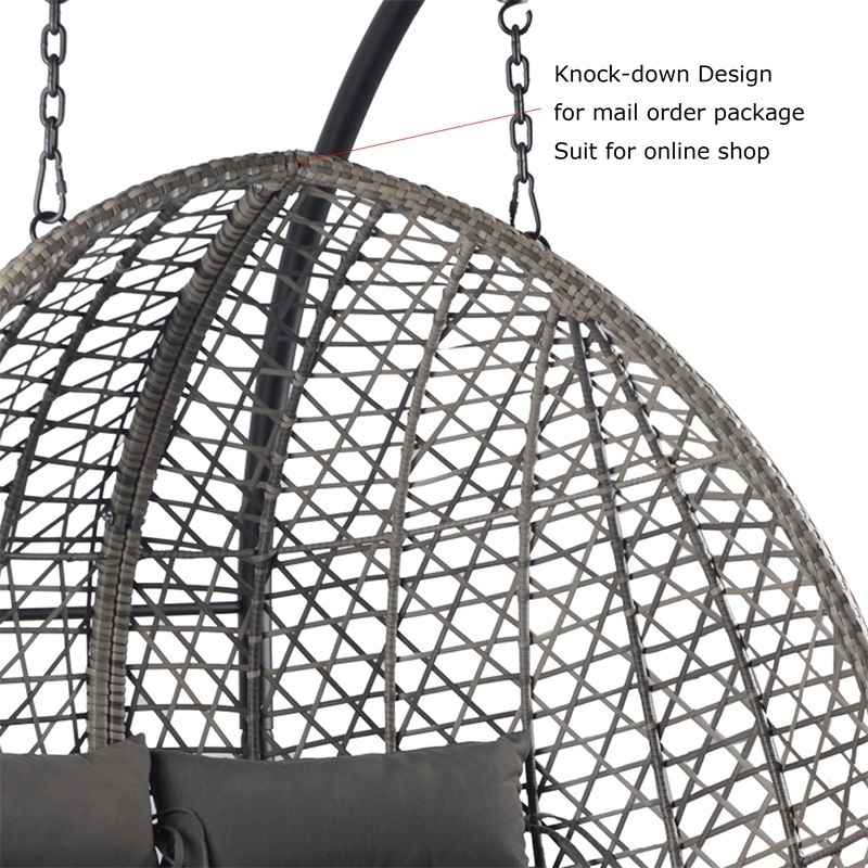 Yoho 2 seat Rattan Wicker steel frame hanging swing egg chair for 220 kgs loading capacity