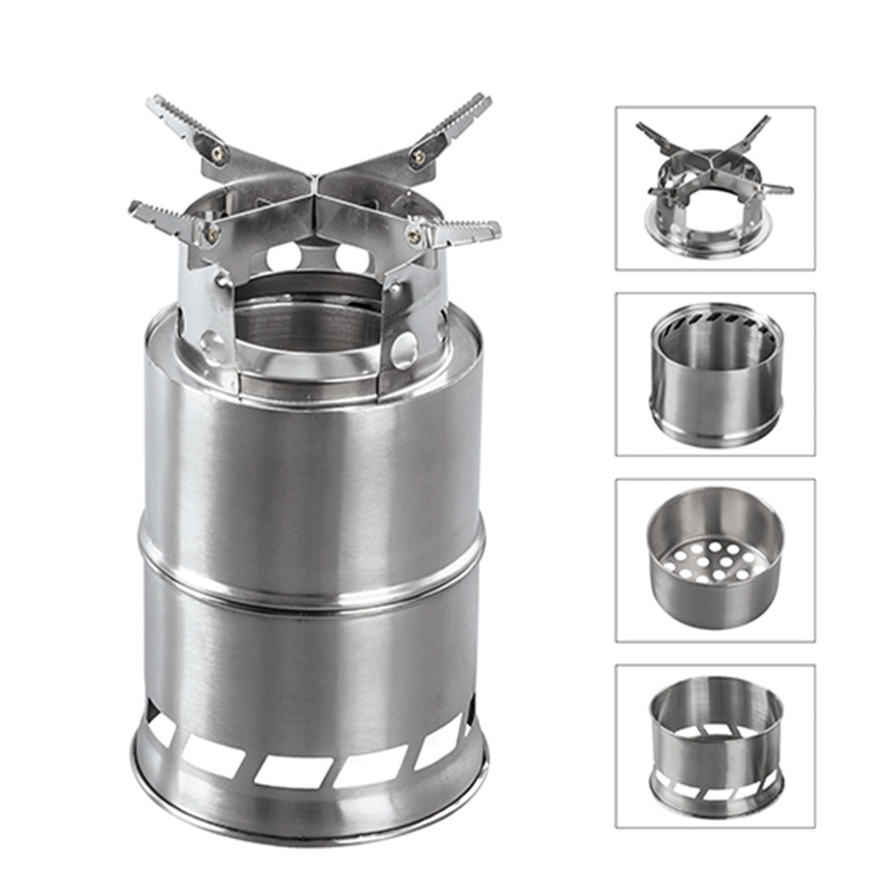 Outdoor Camping Steel & Stainless Steel Wood Charcoal Alcohol Block Burning Stove Powder Coated Folding Multi Fuel Stove