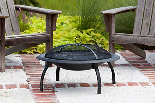 26 Inch round black portable metal sphere folding leg fire pit bowl outdoor