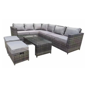 Modern L-Type Garden Sofa Set Grey Metal Steel and Rattan Wicker Patio Furniture for Outdoor use Backyard Furniture Set