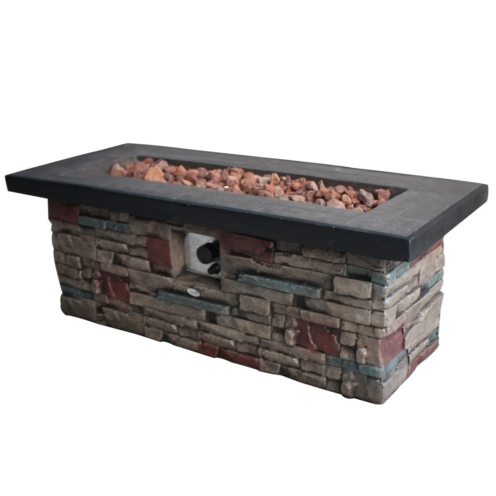 Rectangle Gas fire pit table fireplace outdoor stone look GRC fire place backyard party MGO fire pit