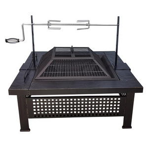 Hot Sale Durable Rectangle Fire Pit Steel Table Wheels Fire Pit Table Outdoor Patio Garden BBQ Fire Pit Fuel Available Square