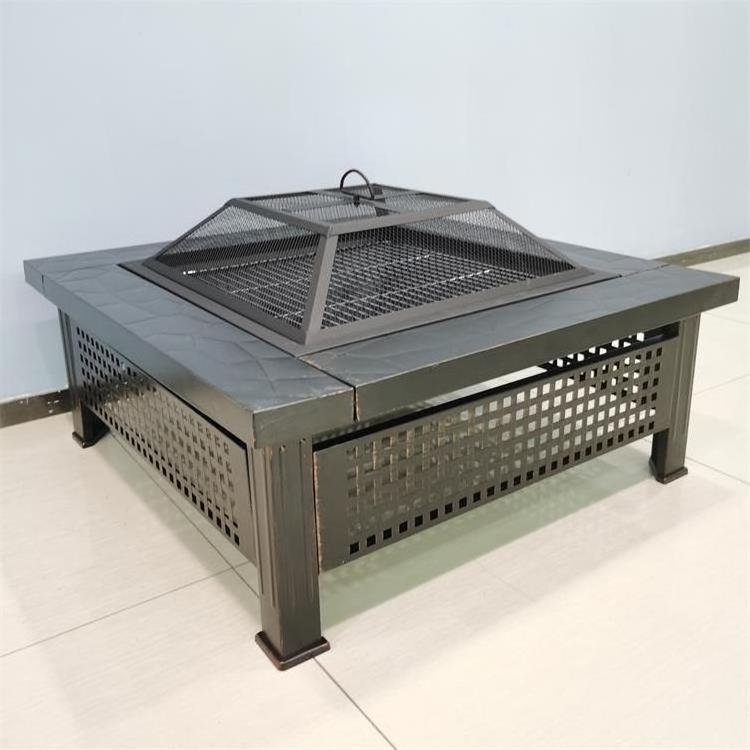 Hot Sale Durable Rectangle Fire Pit Steel Table Wheels Fire Pit Table Outdoor Patio Garden BBQ Fire Pit Fuel Available Square