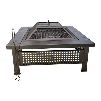 YOHO Hot Sale Outdoor Heating range Garden Patio Camping Square Fire Pit BBQ Grill Outdoor Garden Fire pit with poker/grill