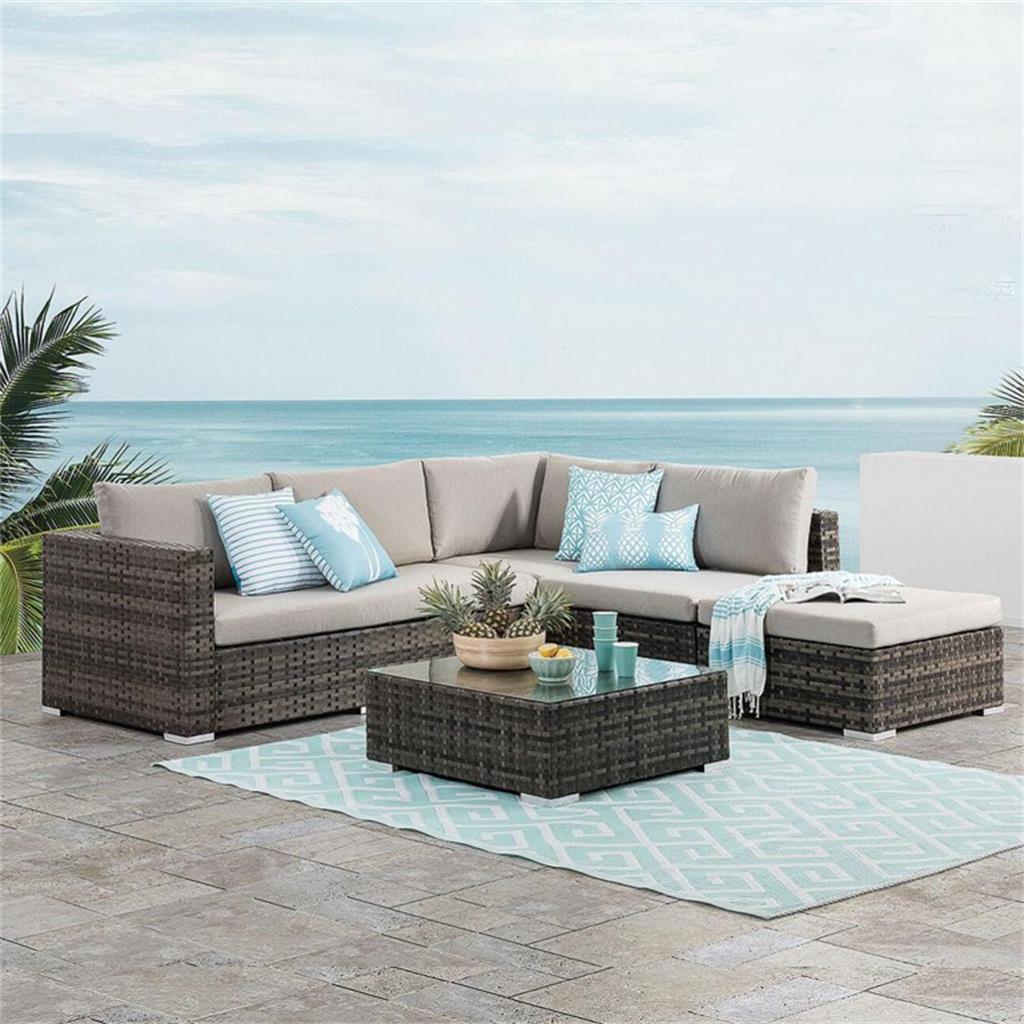 Customizable 7-Piece Aluminum PE Rattan Outdoor Patio Set Sectional Corner Sofa Tea Table Cushions Dining Furniture LOGO Imprint