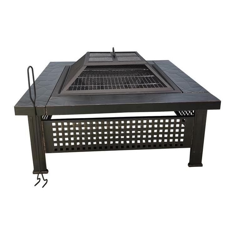 Wood Burning Metal Square Fire Pit Log Store Fire Pit Table Cover Top BBQ Grill for Backyard Camping Picnic