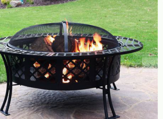 Outdoor Garden Fire Pit Table Top Wood Burning Slate with BBQ Grill and Poker for Patio Use