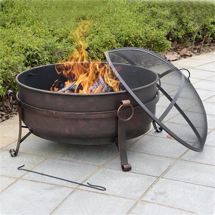 Outdoor Garden Fire Pit Table Top Wood Burning Slate with BBQ Grill and Poker for Patio Use