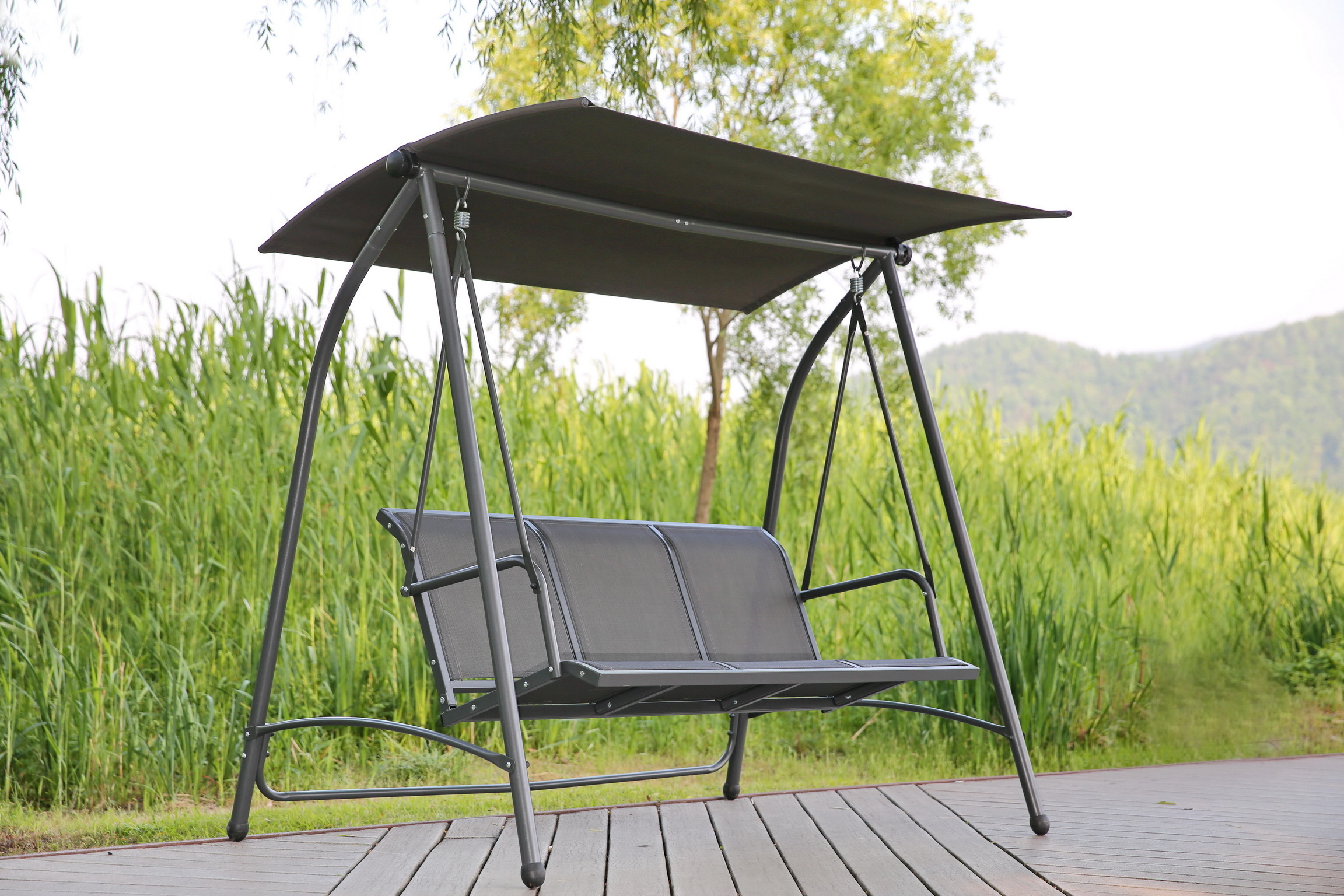 YOHO Cheap Garden Patio swings chair hanging 2 seats chair metal frame Patio swings with cushions with canopy