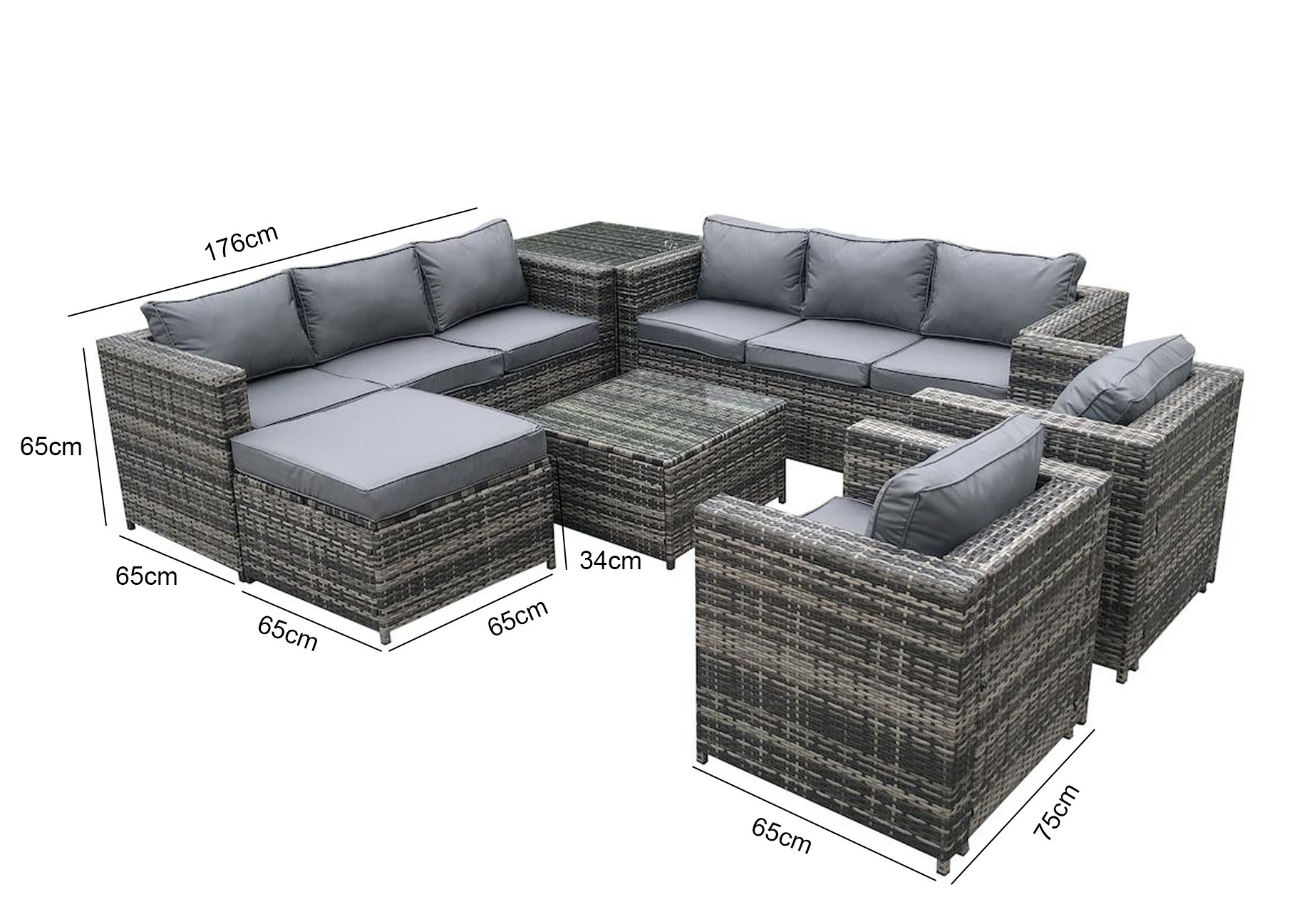 Yoho In Stock L shape PE wicker rattan garden sofa sets KD 8 Seater Steel sectional garden sofa sets