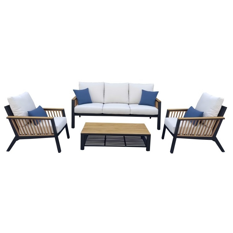 Yoho Modern Custom Corner Sofa Sets Garden Aluminum Sofa Set Outdoor Sofa Sectional with plastic wood end table