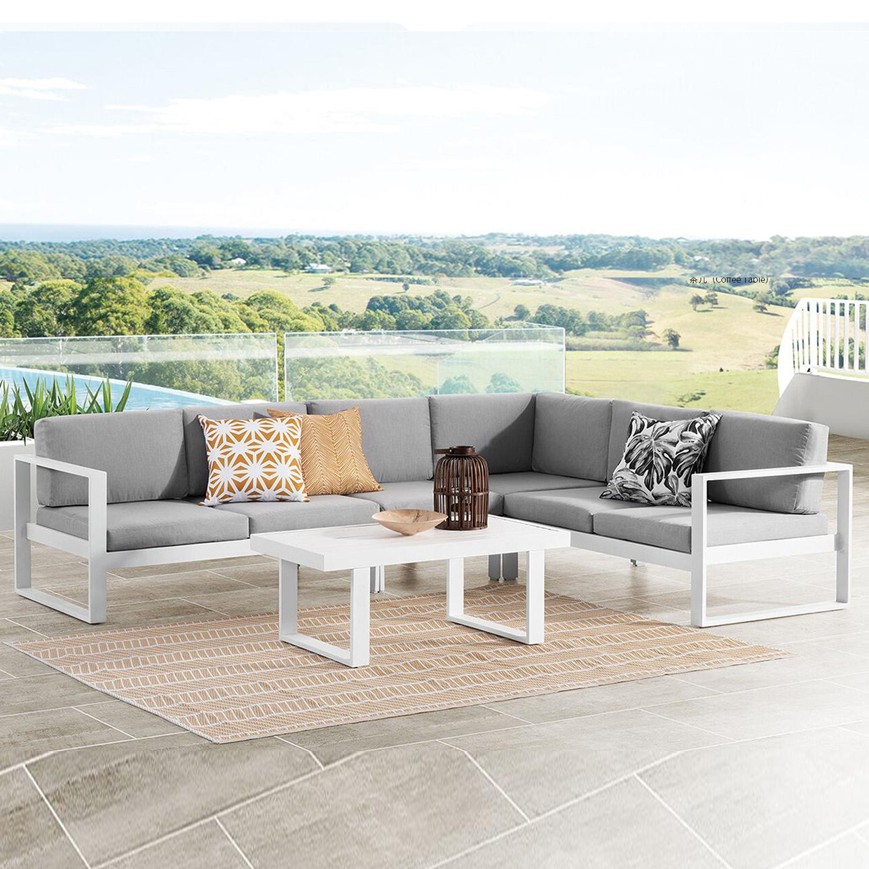 Yoho Modern Custom Corner Sofa Sets Garden Aluminum Sofa Set Outdoor Sofa Sectional with plastic wood end table