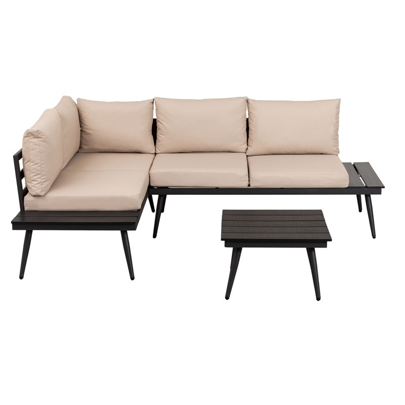 Yoho Modern Custom Corner Sofa Sets Garden Aluminum Sofa Set Outdoor Sofa Sectional with plastic wood end table