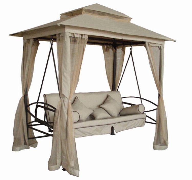 YOHO High Quality Wholesale Garden metal frame swing bed and canopy hanging 3 seats chair  with cushions