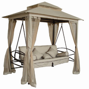 YOHO High Quality Wholesale Garden metal frame swing bed and canopy hanging 3 seats chair  with cushions