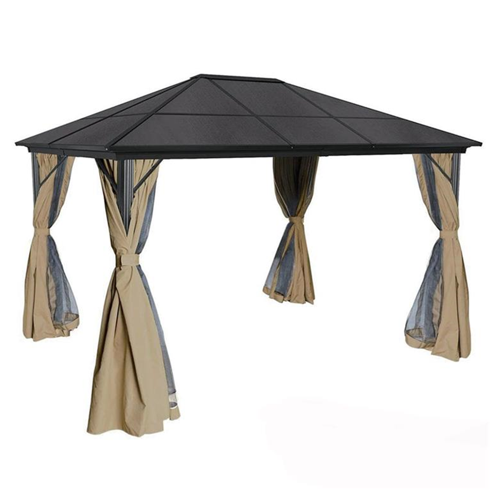 Hardtop 3x4m Aluminum gazebo with curtain 10x13ft Pavilion Plastic PC Canopy Tent Gazebo with net