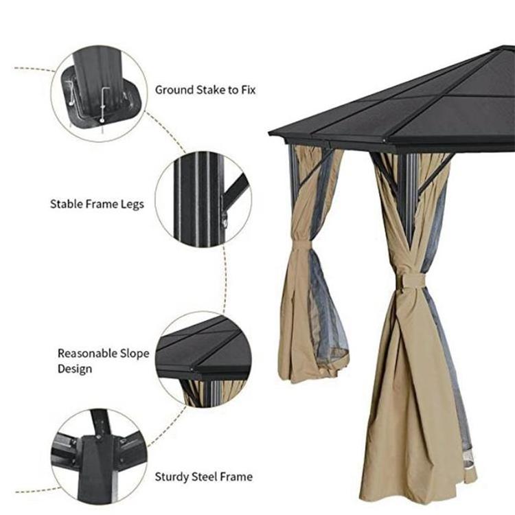 Hardtop 3x4m Aluminum gazebo with curtain 10x13ft Pavilion Plastic PC Canopy Tent Gazebo with net