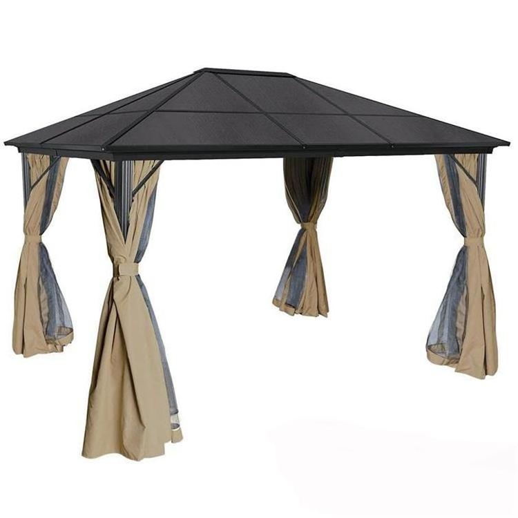 Hardtop 3x4m Aluminum gazebo with curtain 10x13ft Pavilion Plastic PC Canopy Tent Gazebo with net