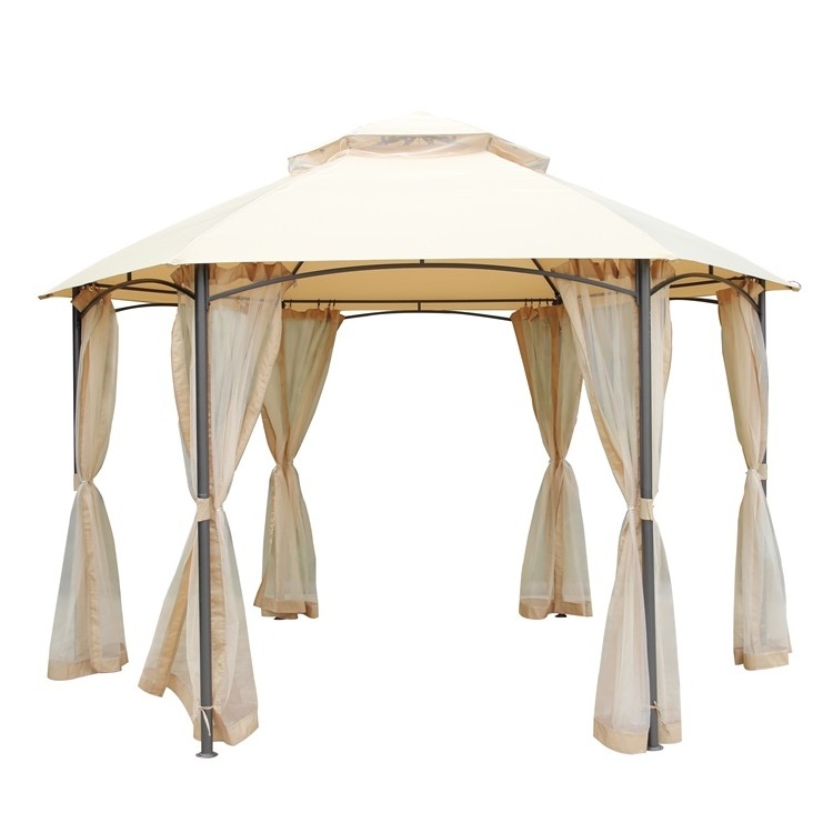 Yoho 2024 new product Steel frame Garden Patio Awning Waterproof Gazebo Hexagon gazebo w/Mosquito net -two tier top